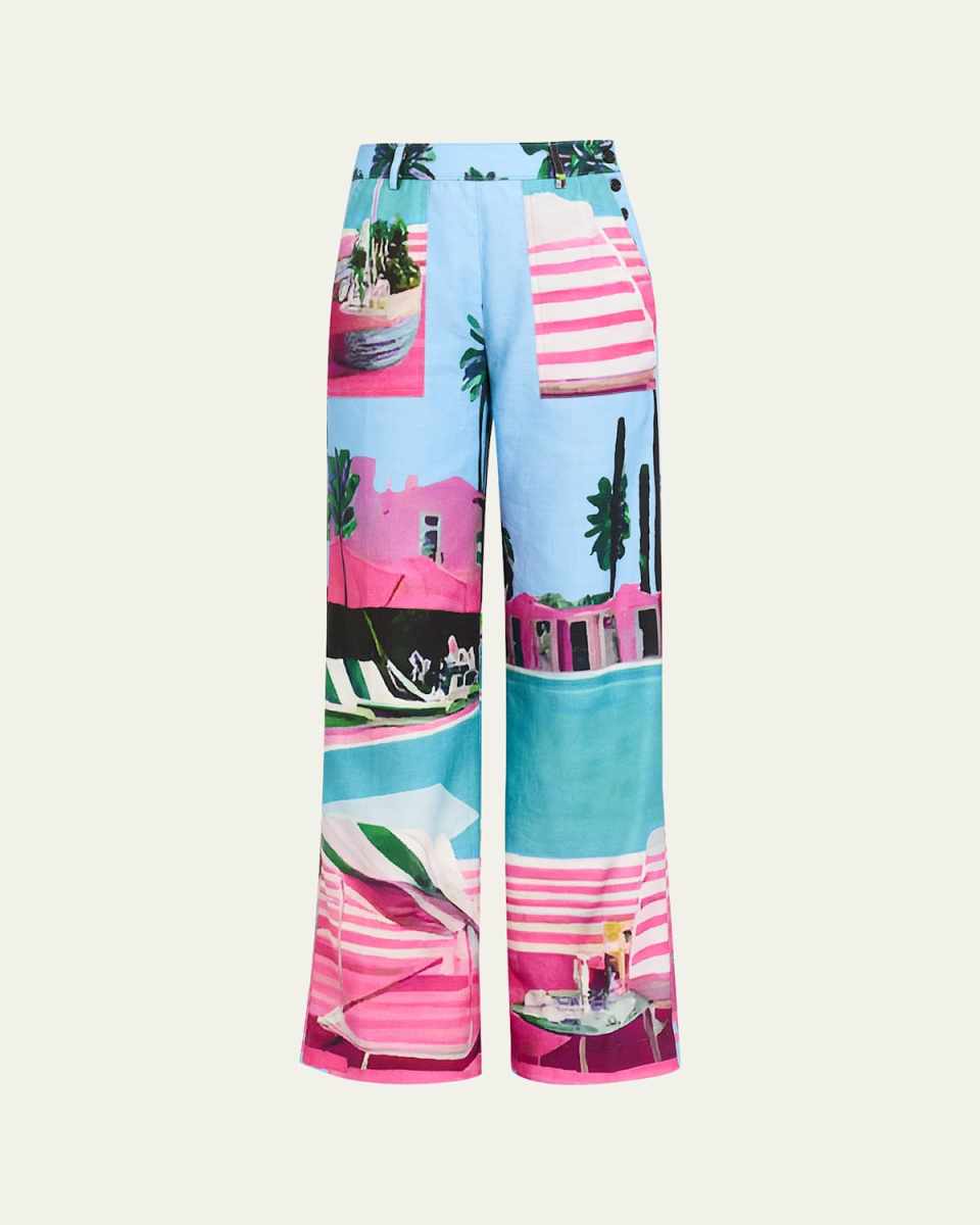 Poolside Print Straight-Leg Pants